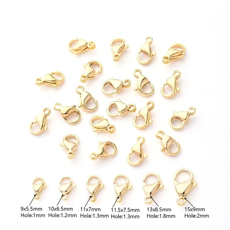 50 Pieces  10×6.5mm 11x7mm 9×5.5mm Hole 1~1.9mm Hole 2~2.9mm 304 Stainless Steel 18K Gold Plated Simple Solid Color Polished Lobster Clasp