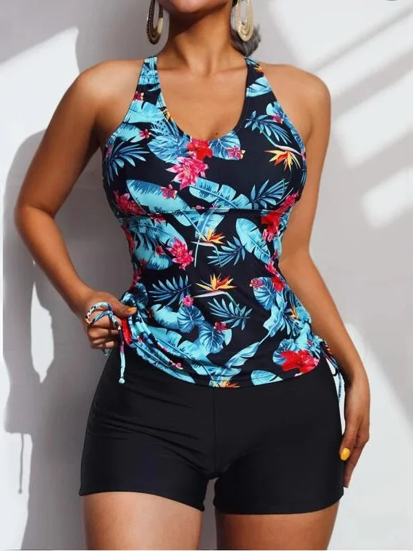 Women Sleeveless U-neck Printed Graphic Tankini Swimwear