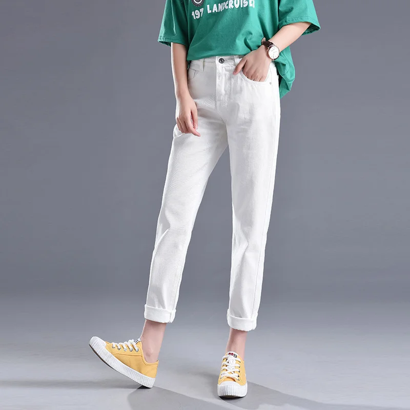 Toloer White Jeans Women Loose Korean Version Students Harun Pants Nine Points Pants Women's Pants College Wind 2020 Spring New-Outfit Ideas