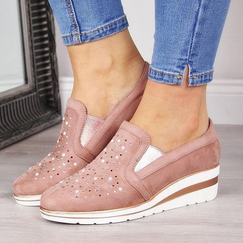 Plus Size Wedge Rhinestone Loafers