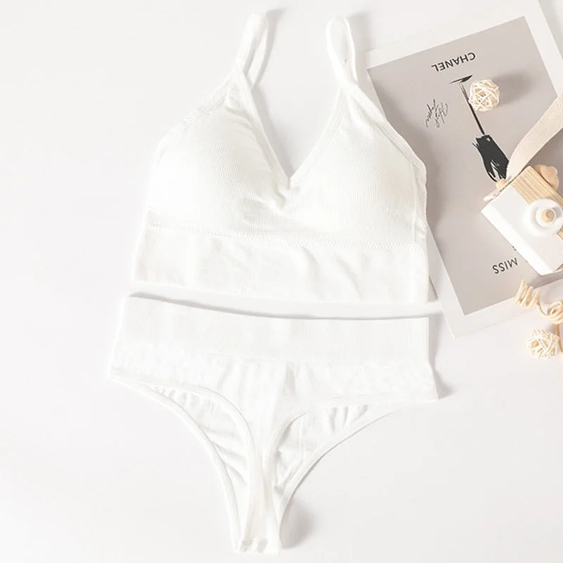 Women Bra Panties Set Sexy G-String Push Up Bra Crop Top Seamless Underwear Fitness Active Bra Top Thongs Female Lingerie Set