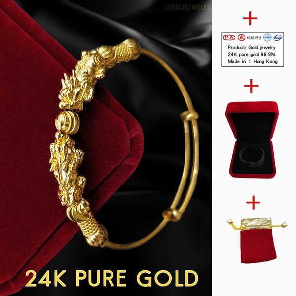 24K Pure Gold Double Brave Troops Good Luck Bead Design Bracelet Set - Shop Trendy Women's Fashion | TeeYours