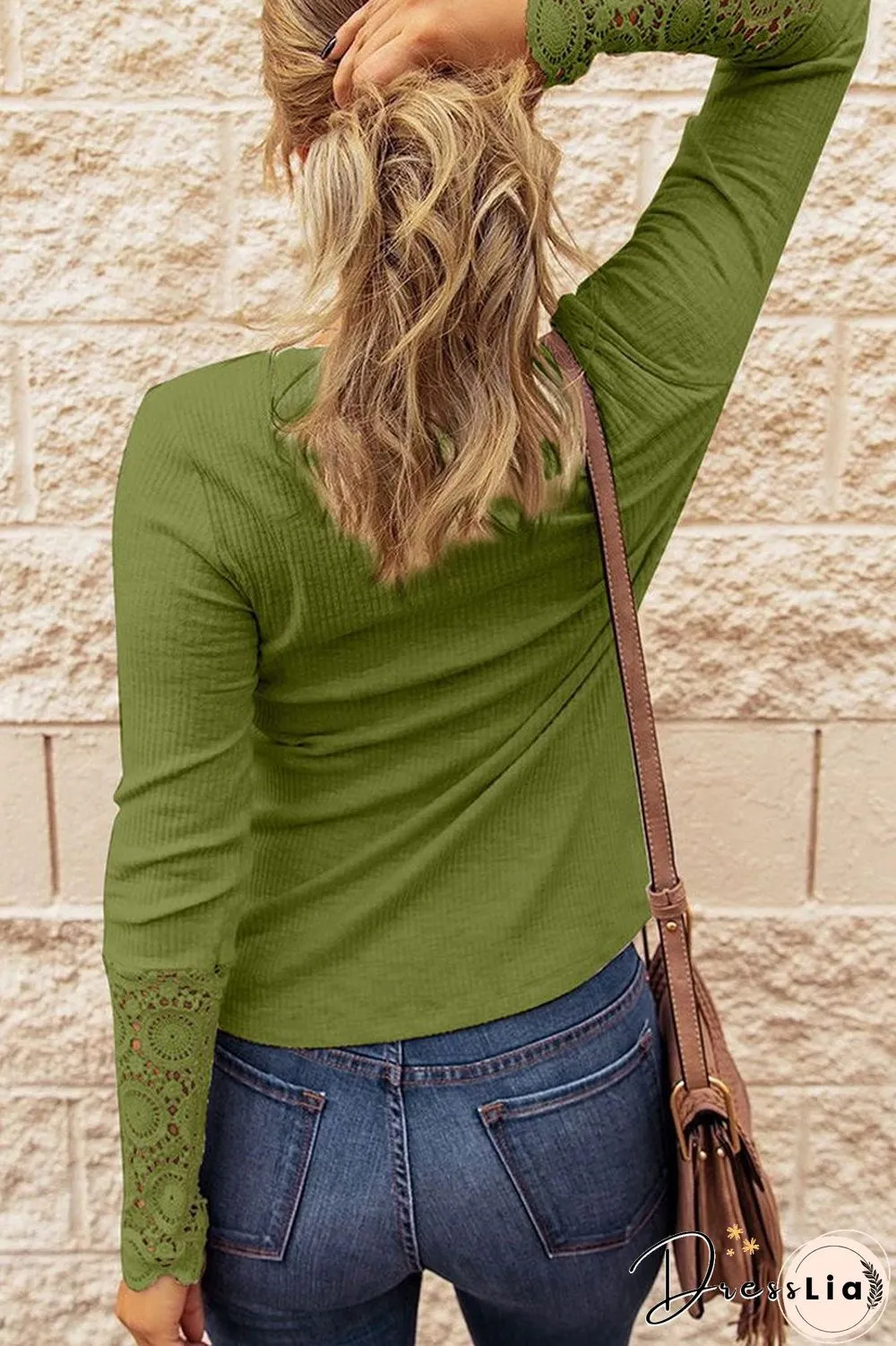 Lace Patchwork Button Long Sleeve Top
