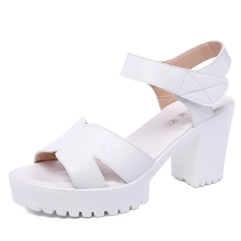 Breakj Breakj Leather High Heel Waterproof Sandals Women Fashion Crocodile Pattern Walking Shoes Summer Coarse Heel Magic Sticky H Women's Shoes