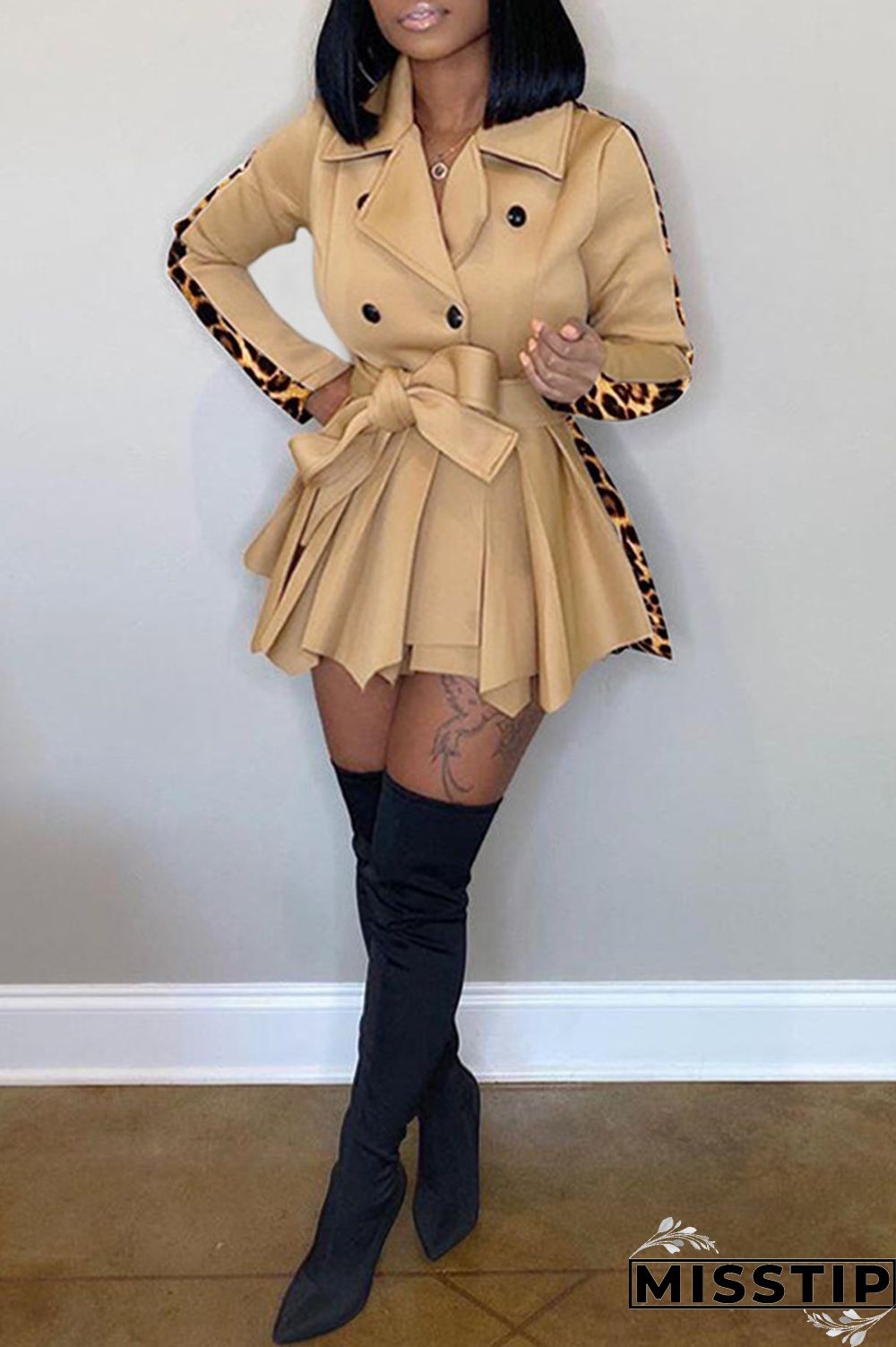 White Fashion Casual Print Patchwork Turndown Collar Long Sleeve Dresses