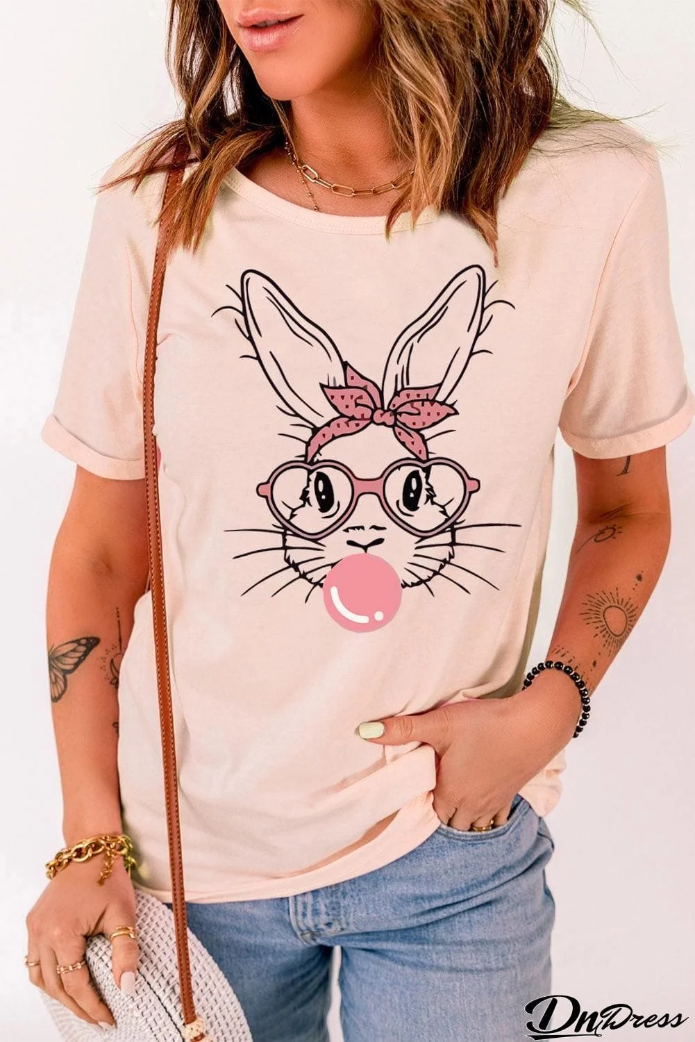 Rabbit Graphic Easter Tee Shirt