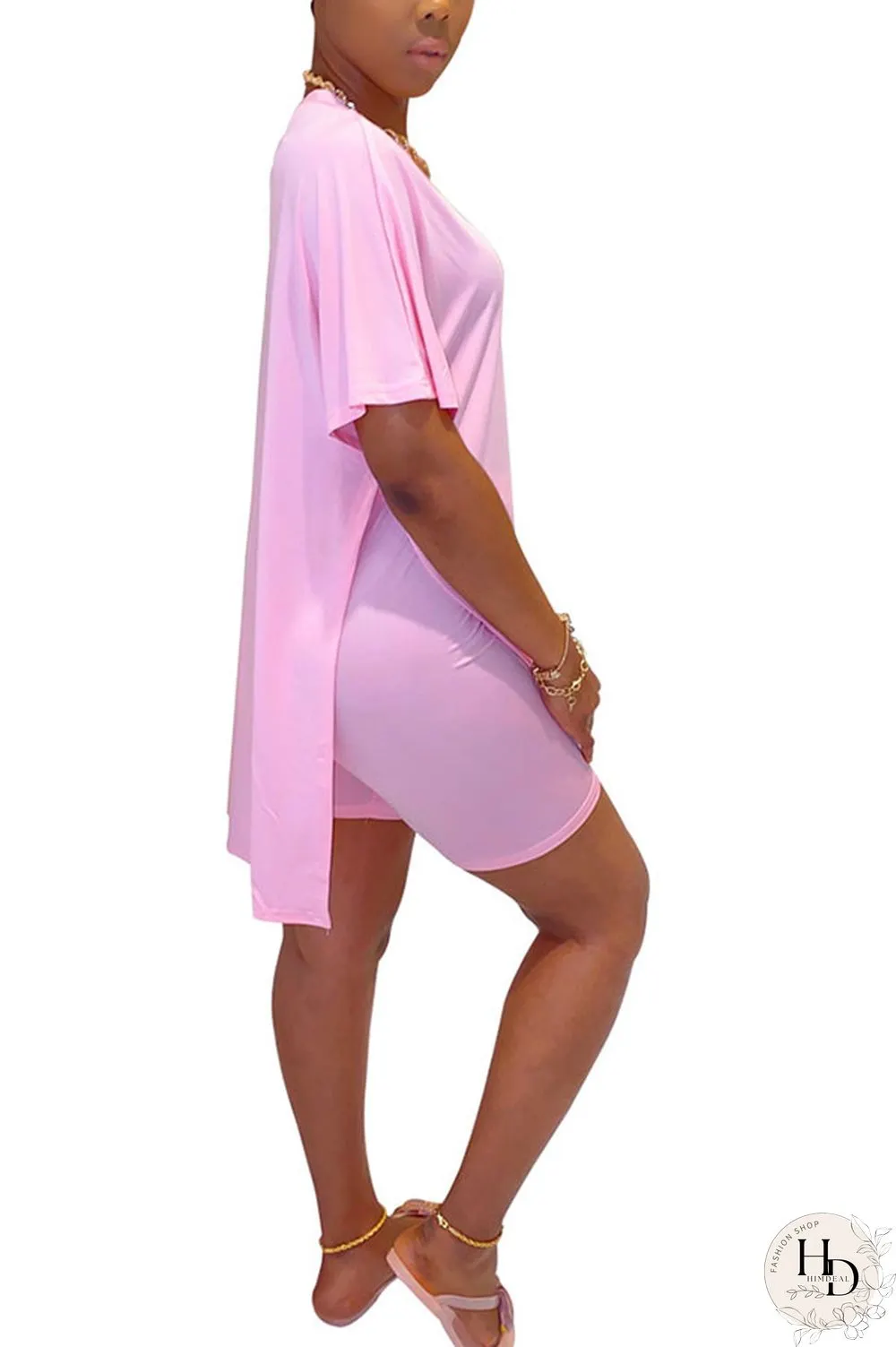 Coffee Fashion Street Solid Two Piece Suits Straight Short Sleeve Two Pieces
