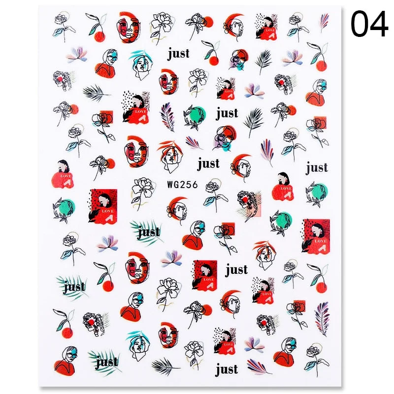 1PC Love Shaped Geometric Design 3D Nail Sticker Decorations Face Image Flower Transfer Foil Nails Accessories Fashion Slider