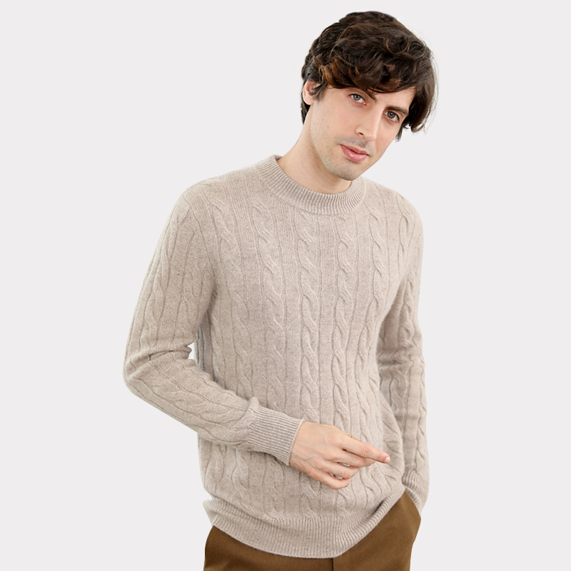 Cable Knit Men's Cashmere Sweater REAL SILK LIFE