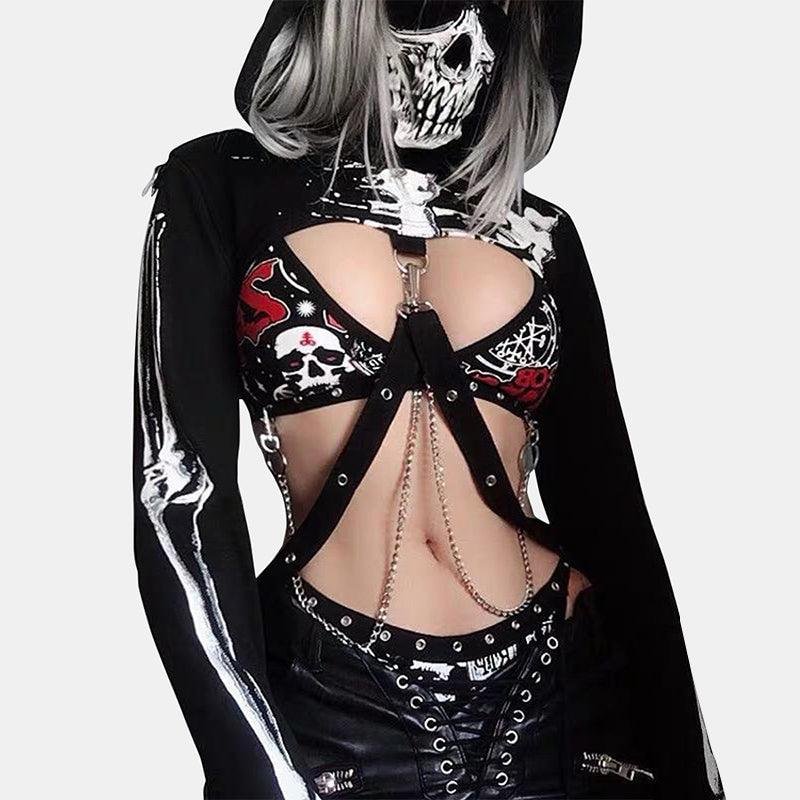 Gothic Skeleton Crop Hoodie