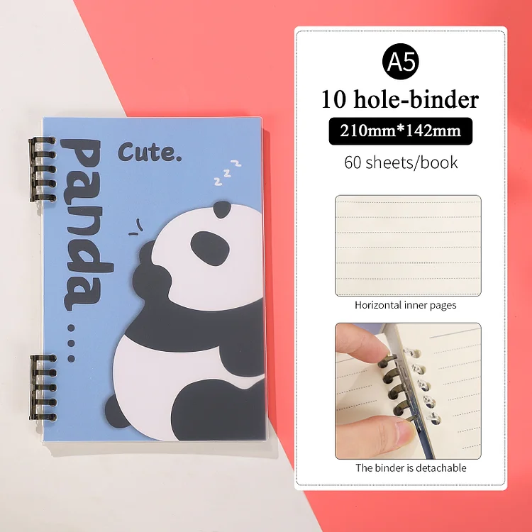 Journalsay 60 Sheets/ Book 10 Holes PP Outer Ring Panda Loose-leaf Book cute A5/B5 Notebook