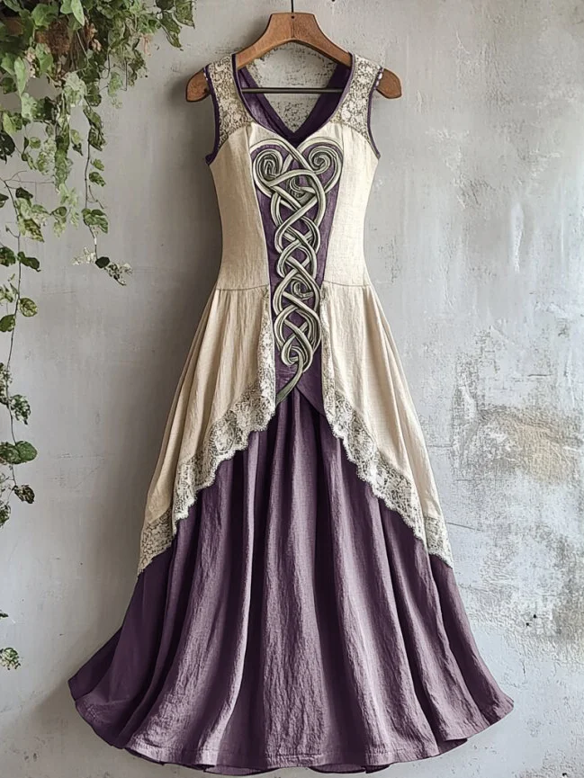 Viking Tribal Celtic Knot Art Lace Linen Tank Dress