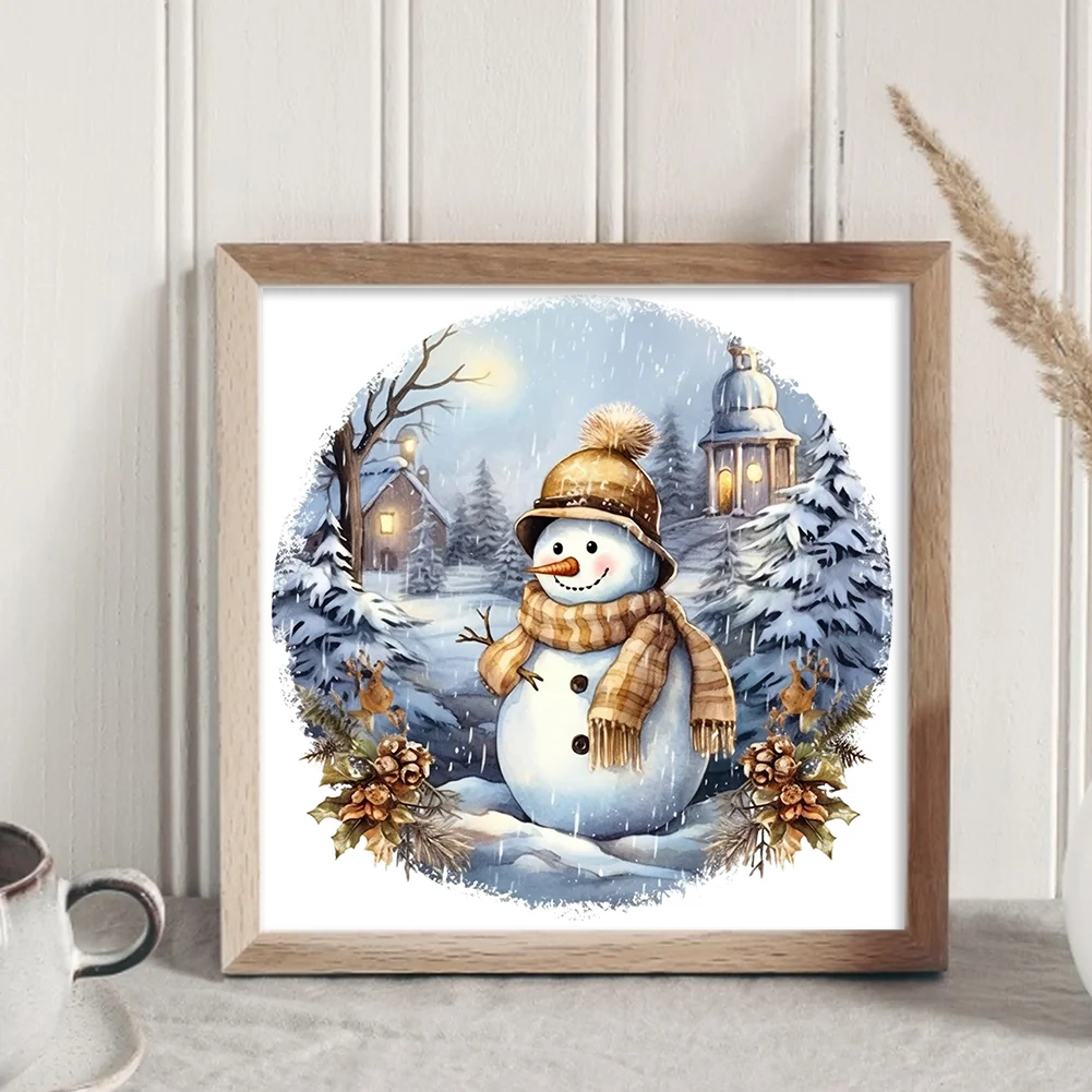 18CT Full Stamped Cross Stitch - Snowmen(Canvas|30*30CM)