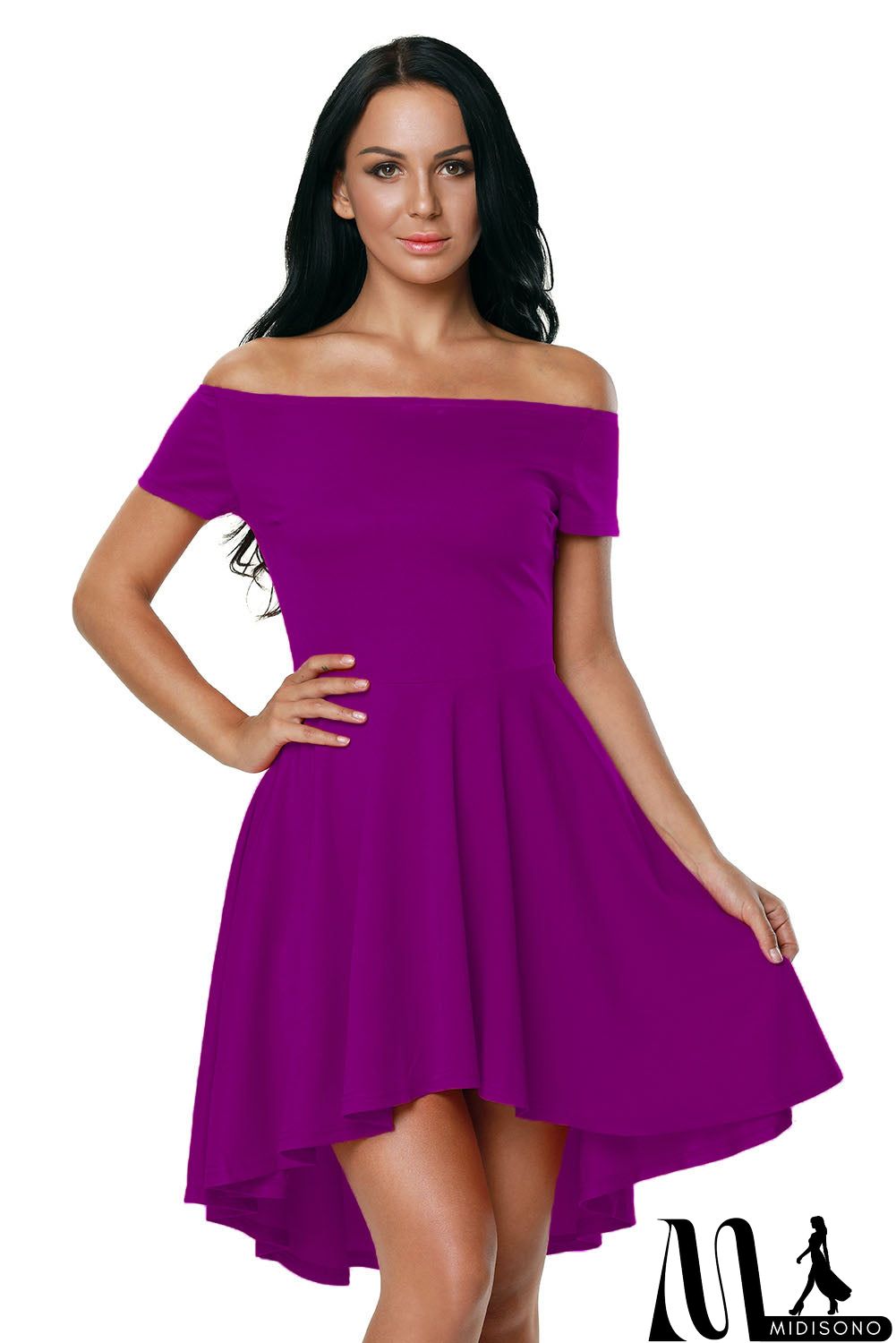 MidiSono - Rosy Off Shoulder High Low Cocktail Party Dress