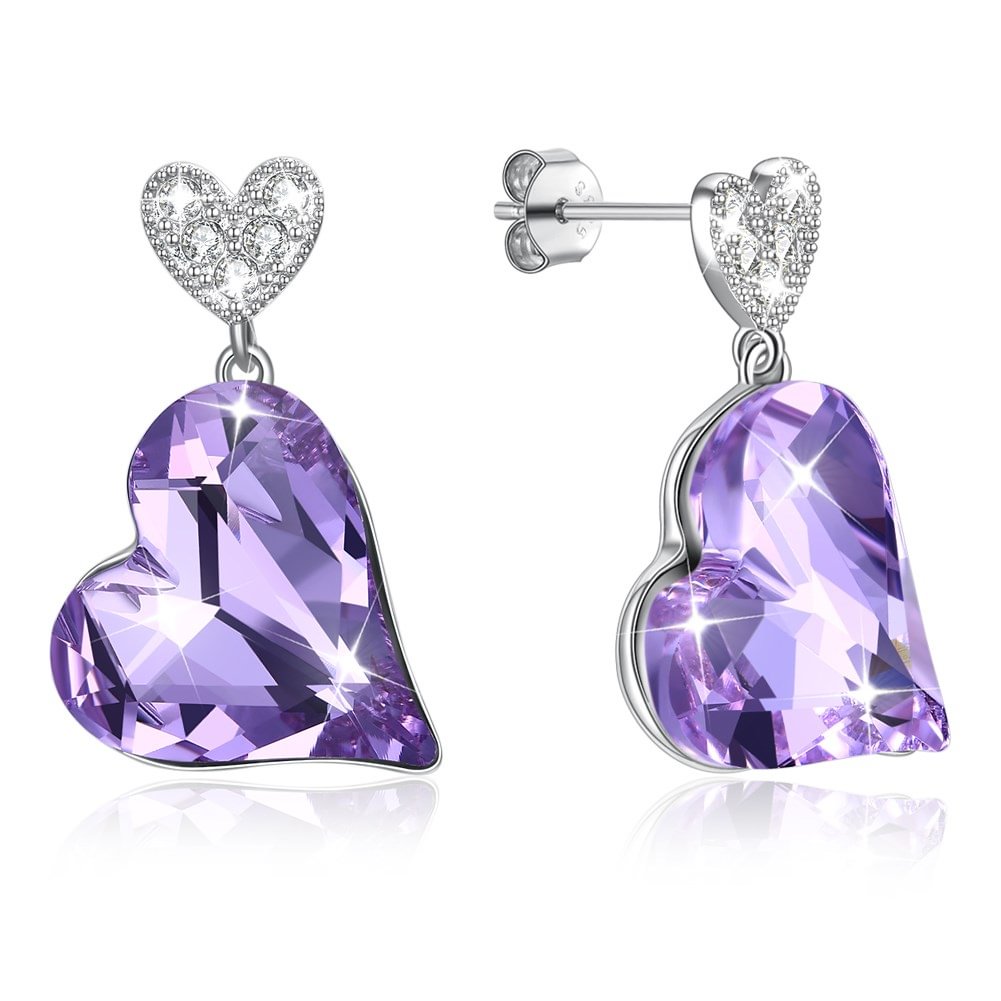 Personalized Crystal  Heart Drop Earrings