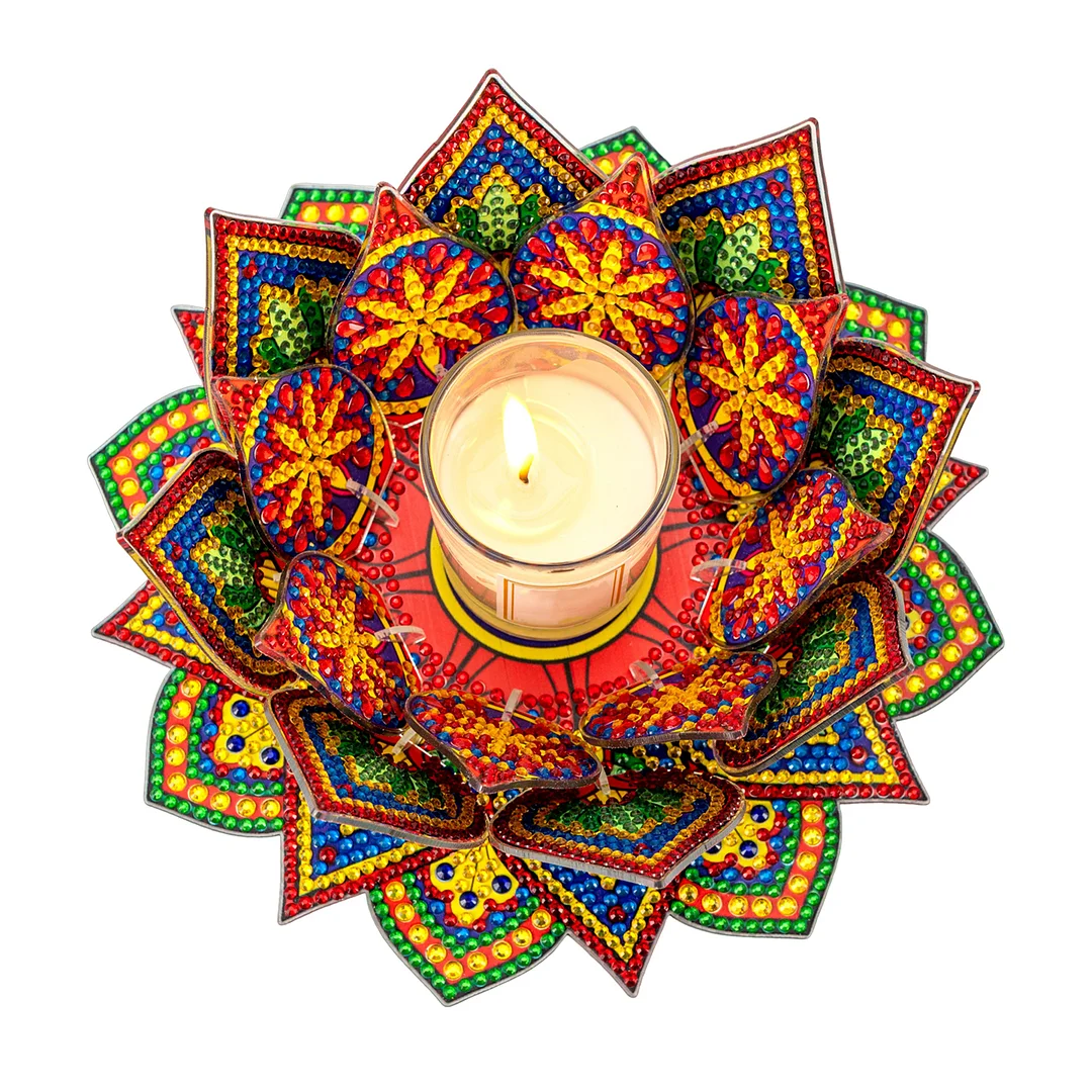 5D DIY Diamond Art Painting DIY Acrylic Desktop Ornament Flower Candle Holders Tealight Handmade Home Office Decor for Adults Beginners ( Yellow and Green Lotus-A)