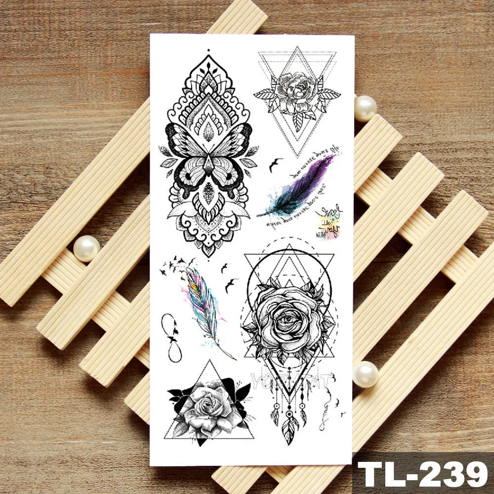 Sdrawing Owl Compass Waterproof Temporary Tattoo Sticker Flower Wolf Mountain Flash Tattoos Body Art Fake Arm tatoo Women