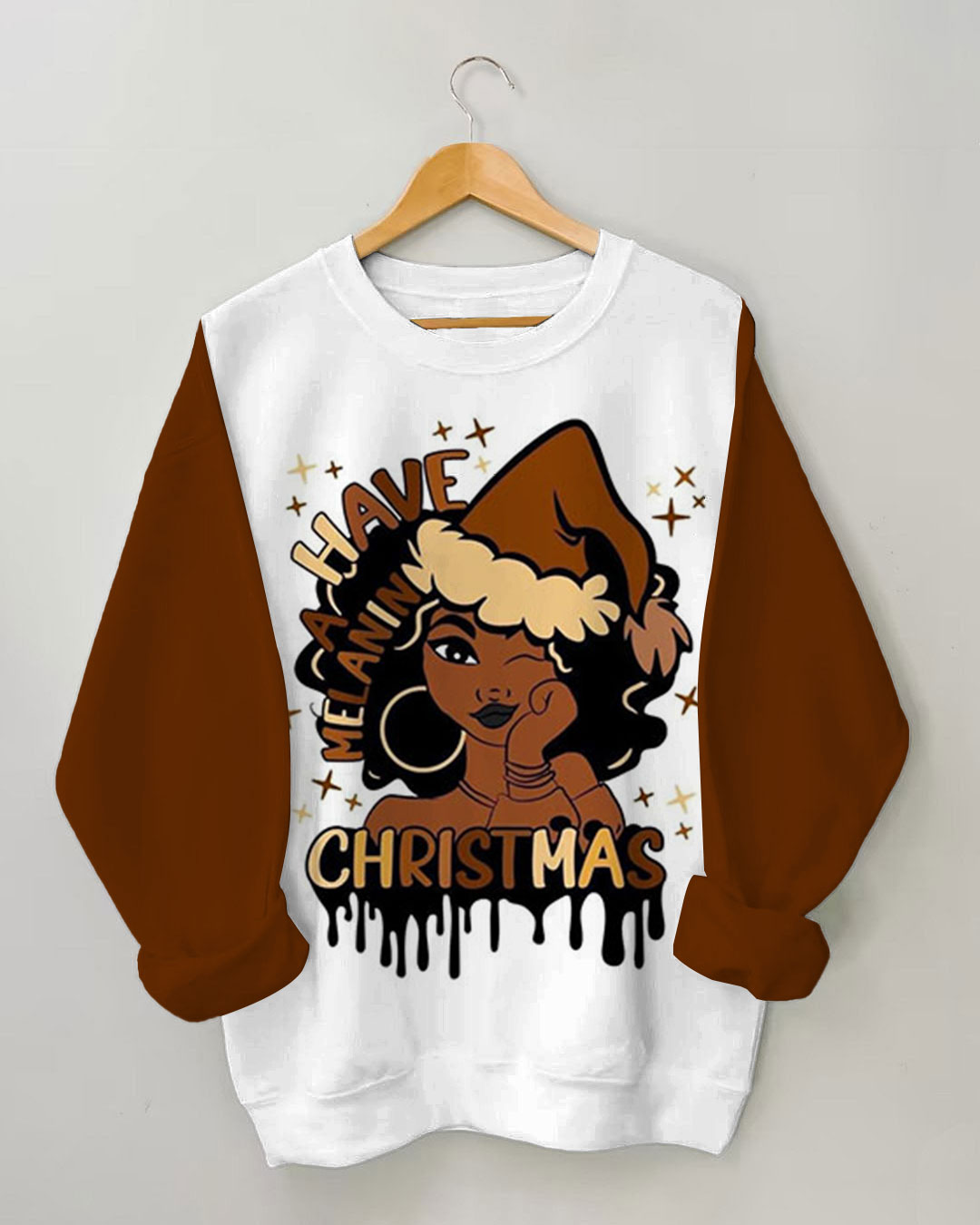Women's Have a Melanin Christmas Print Long-sleeved Sweatshirt