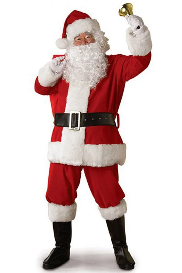 Best Warm Fur Christmas Mens Santa Claus Costume Red-elleschic