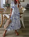 Holiday Maxi Dresses Casual Half Sleeve Summer Beach Sundress Hawaiian A Line Long Dress