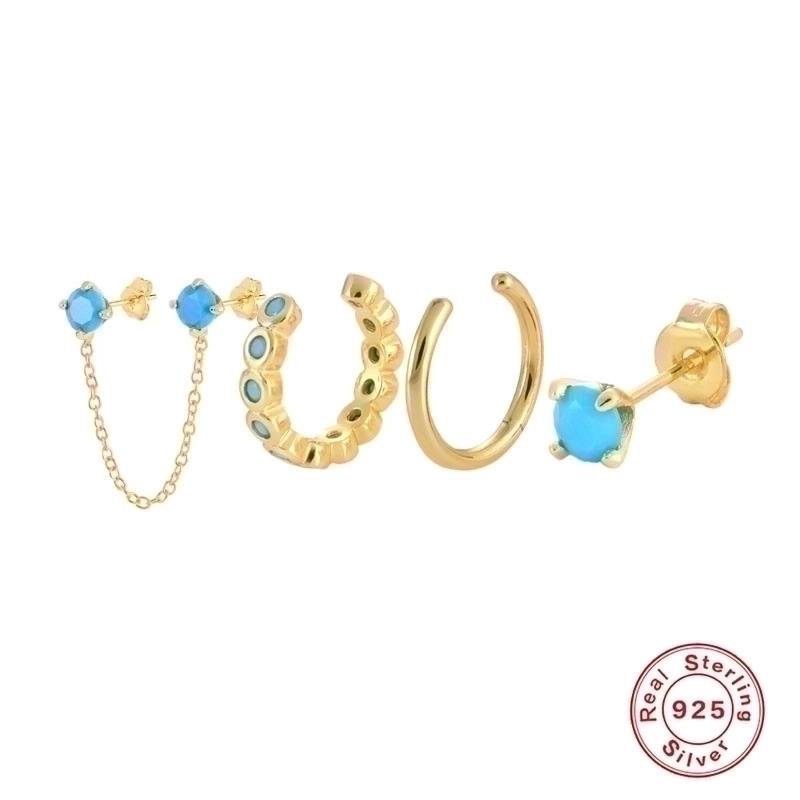 1 Set 925 Sterling Silver Gem Geometric Earrings Ear Studs