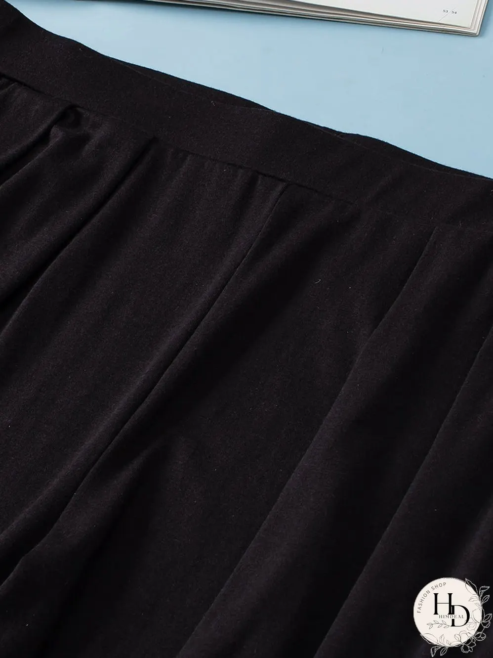 Black Plus Size Crop T-Shirt and Pleated Wide Leg Pants Set