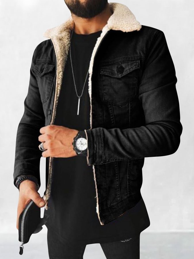 🔥Sale🔥Black Denim Fleece Coat