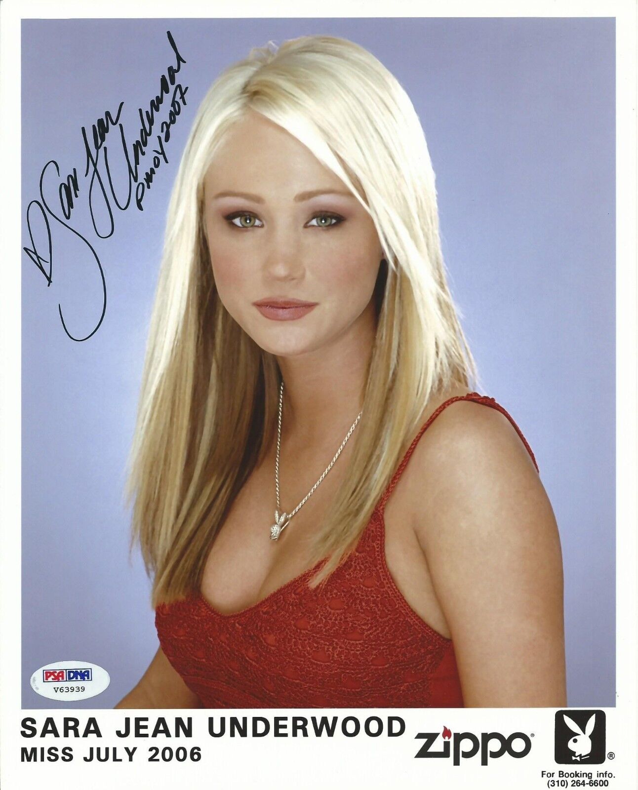 Sara Jean Underwood Signed Playboy 8x10 Photo Poster painting PSA/DNA COA July 2006 Headshot '07