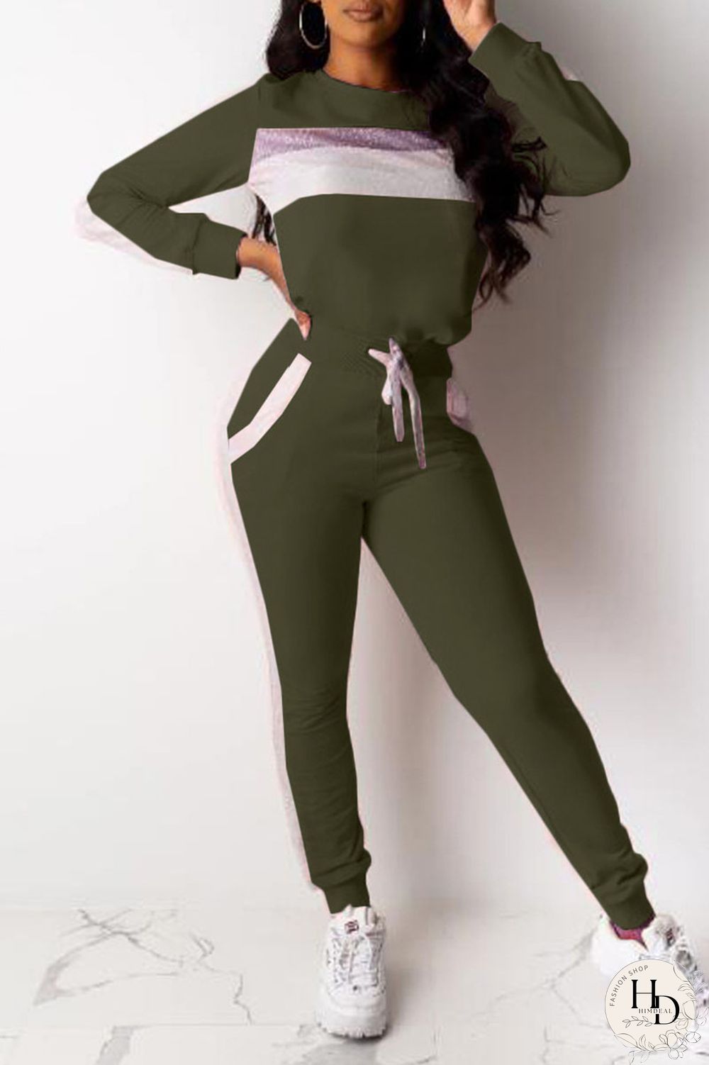 Black Casual Print Split Joint O Neck Long Sleeve Two Pieces