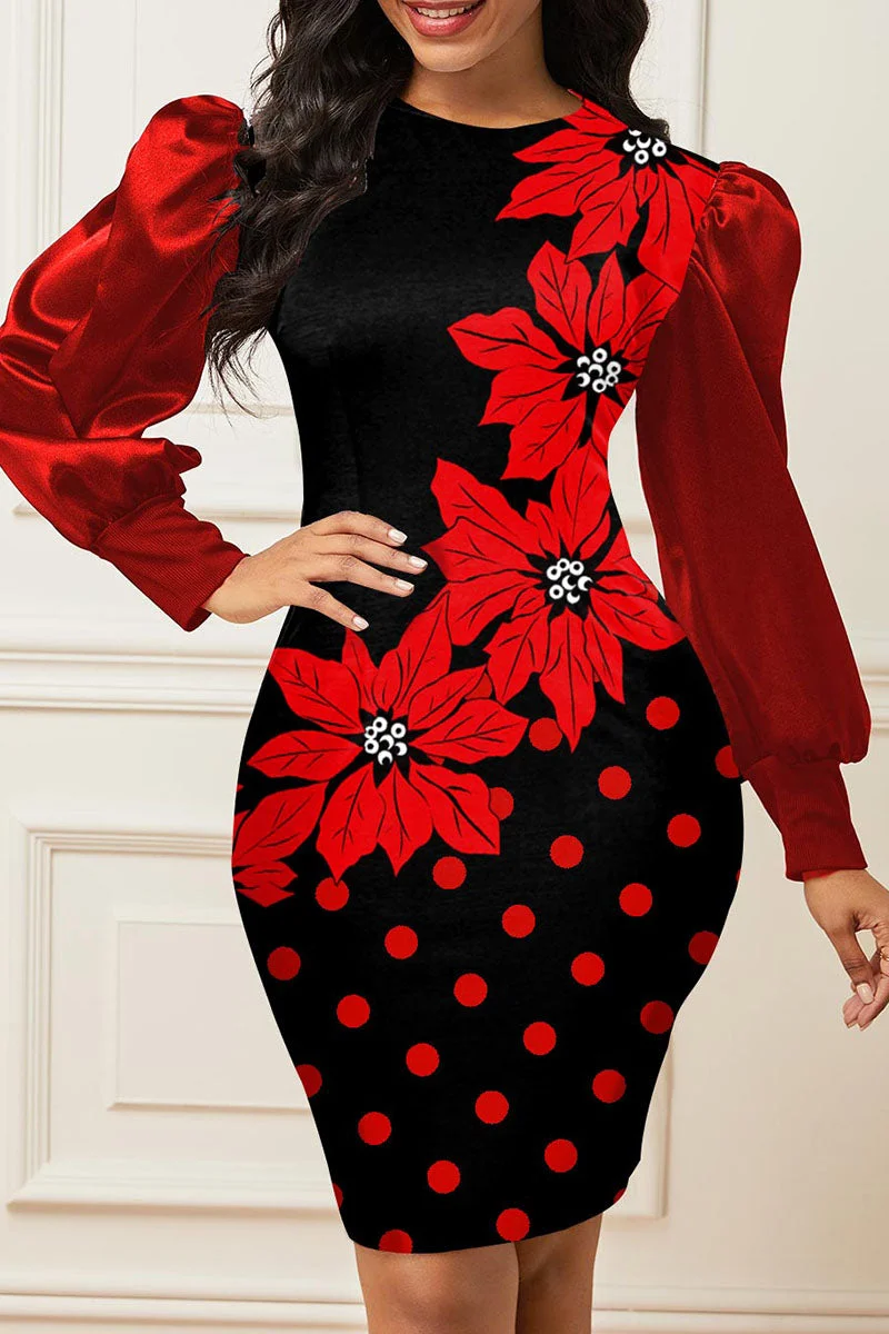 Casual Print Split Joint O Neck One Step Skirt Dresses