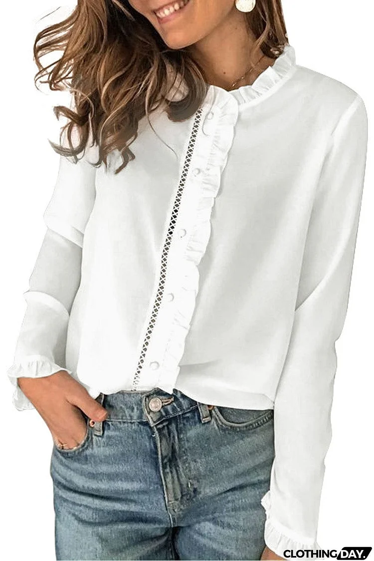 Frilled Neckline Buttoned French Shirt