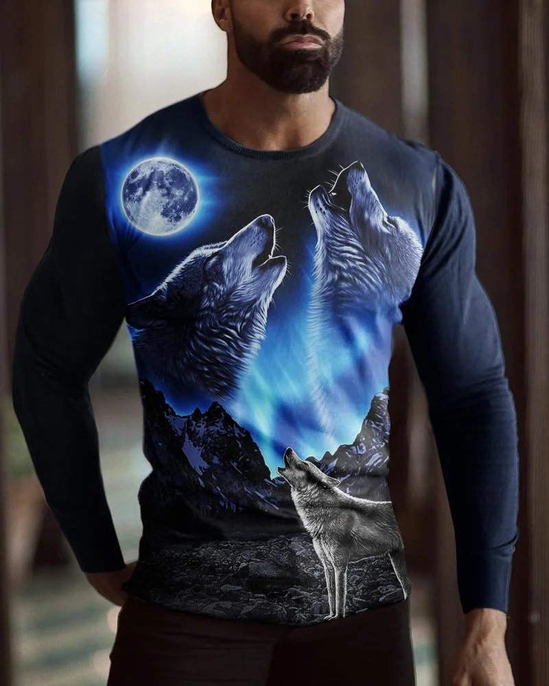men's casual animal print long sleeves
