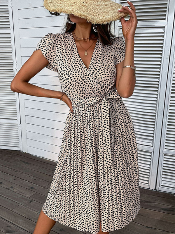 Mature Women Summer Fashion V-neck Leopard Print Large Size Beach Dress