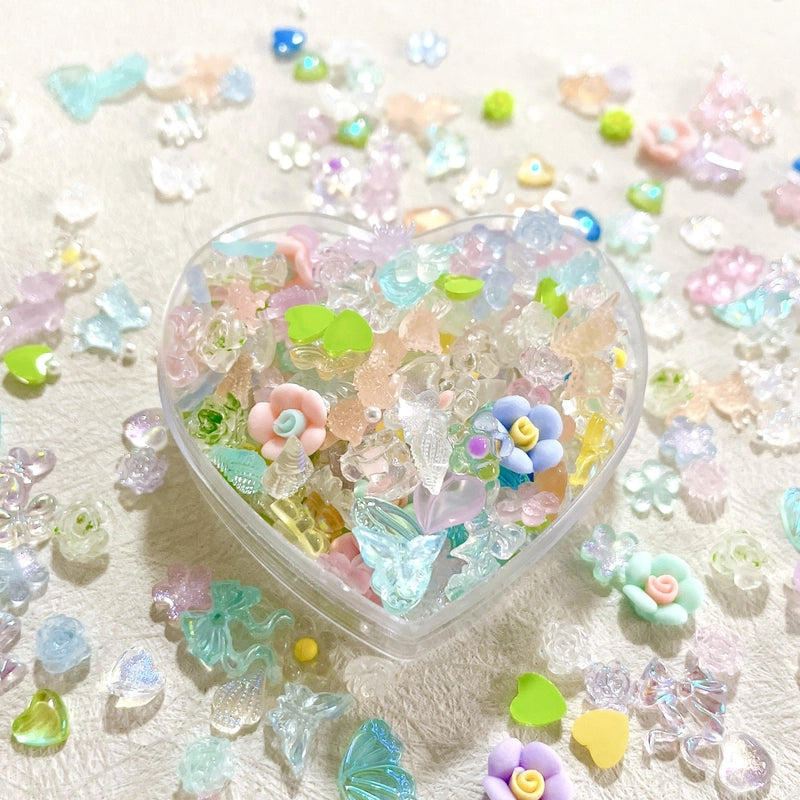 New Mixed Style Fairy Nail Art Decorations Ice Transparent Camellia Butterfly Deer Heart Shaped Material Pack