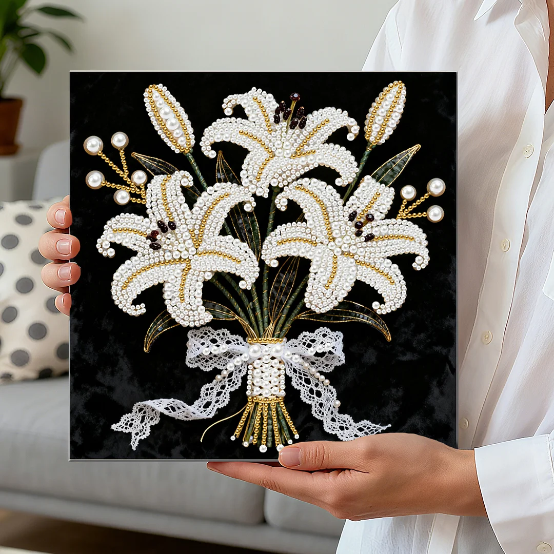 Blooming Flowers DIY Pearl Diamond Art Kit for Adult Home Decor 25x25cm With Frame