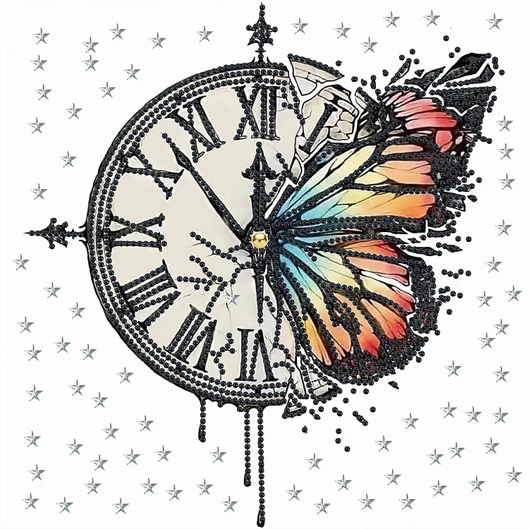 Butterfly Clock 30*30CM (Canvas) Special Drill Diamond Painting gbfke