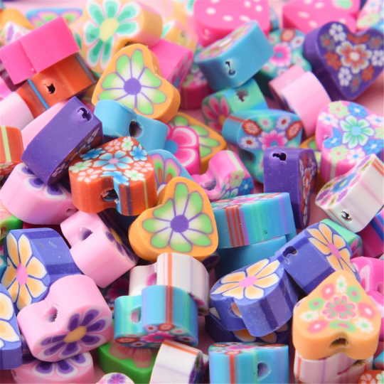 Mix 100 pcs Heart Polymer Clay Flower Series Beads, Sunflower Beads, Vinly Heishi Clay Spacer Beads,Multicolor Bead Bracelet Accessory
