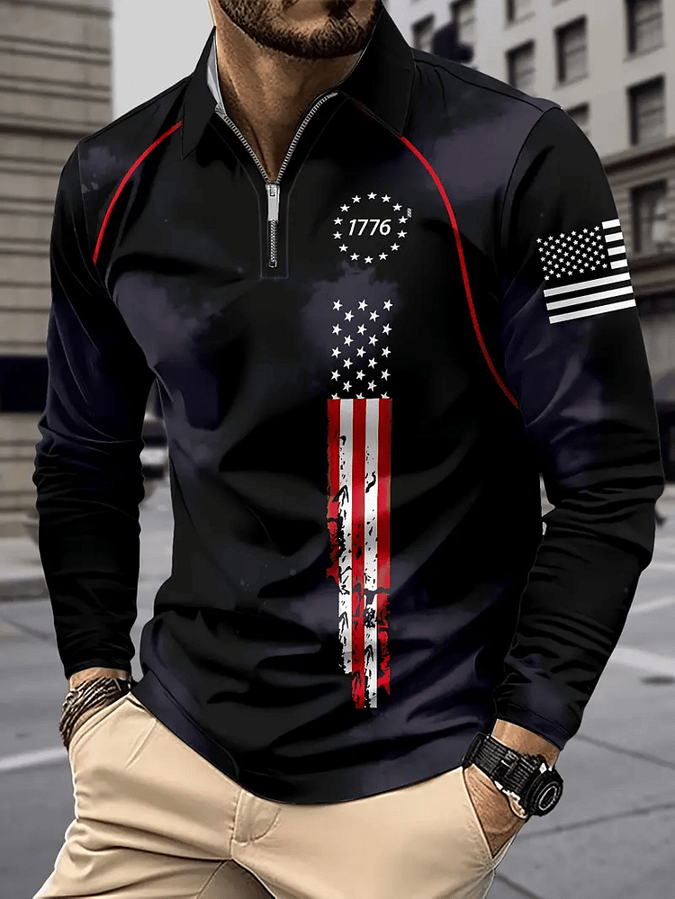 Men's Business Luxury Striped Zip-Neck Polo Shirt