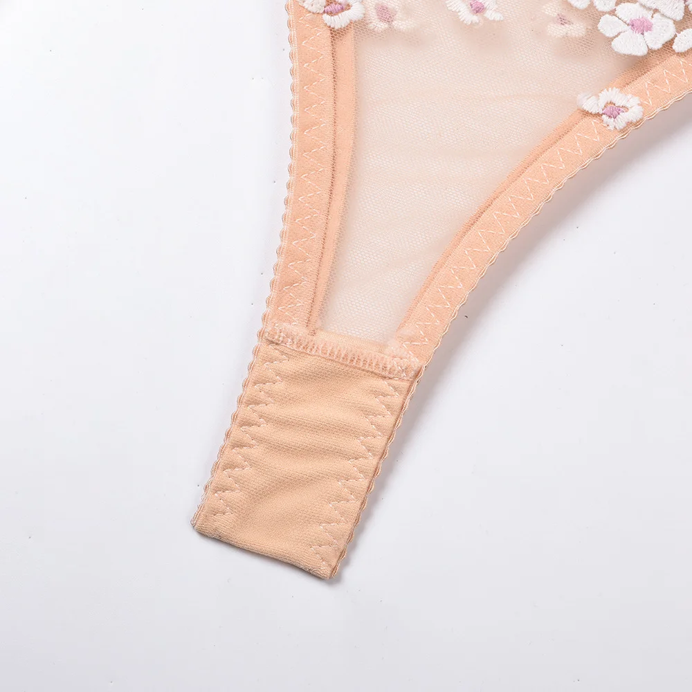 Billionm Sexy Lace Lingerie Set Pink Underwear Floral Appliques Push Up Bra and Panty Fancy Sissy Intimate Transparent Underwear Lingerie