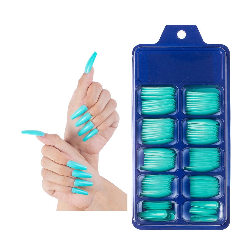 Boutique 100 Pieces Small Blue Box Solid Color Full Stickers Fake Nails Nail Patch Nail Piece White Transparent Coffin Nail