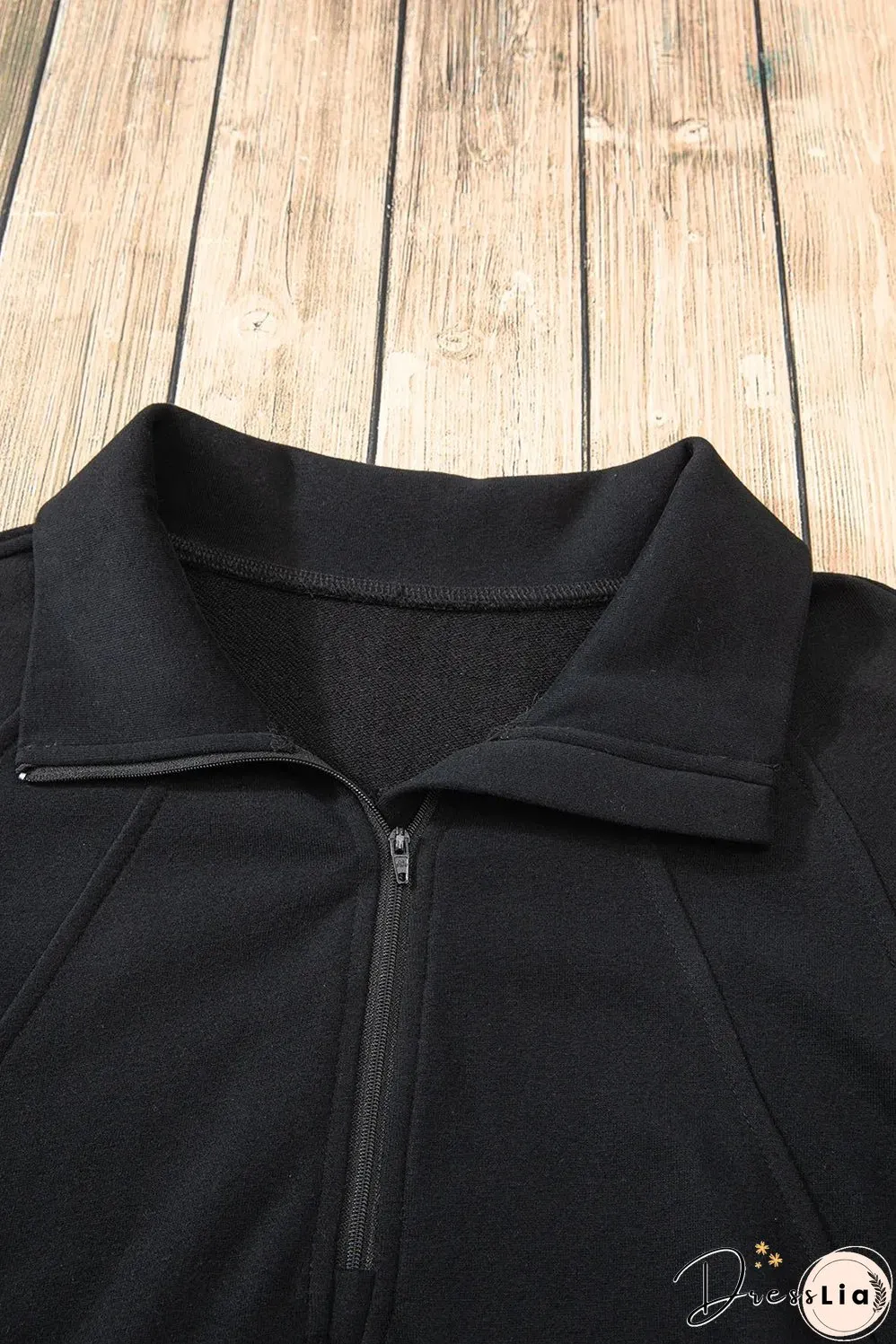 Black Quarter Zip Stand Neck Kangaroo Pocket Sweatshirt
