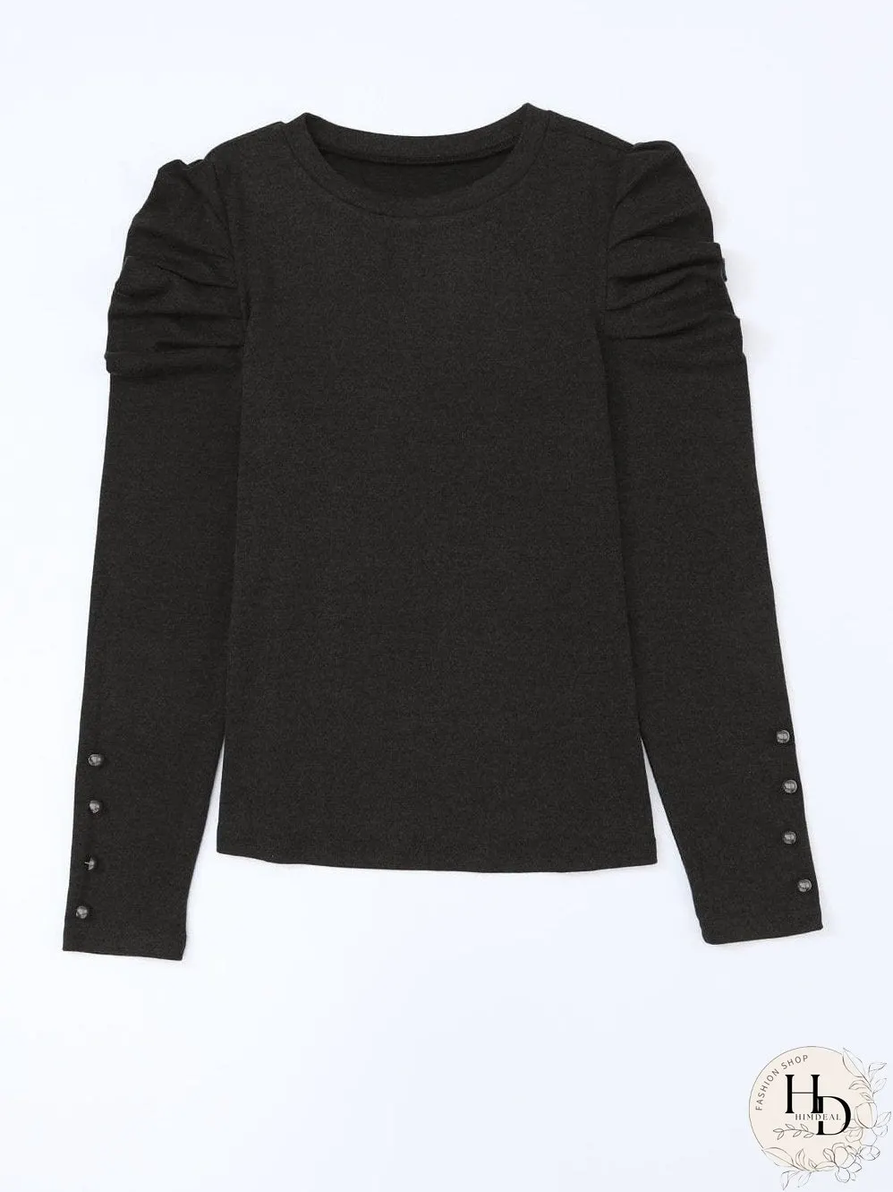Chic Black Button Accent Sheath Top