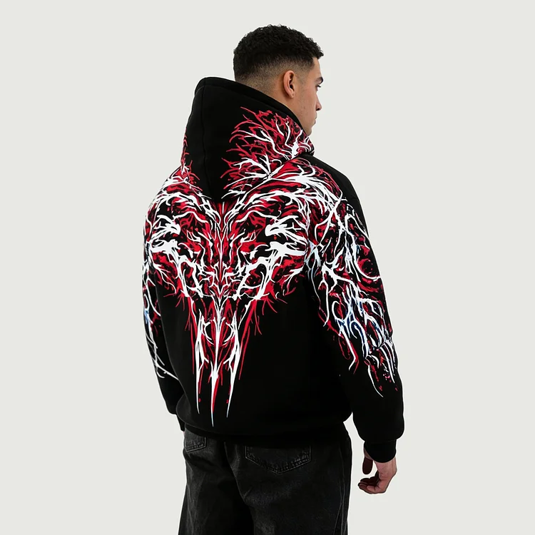 Street-style Reflective Flame Print Oversized Hoodie