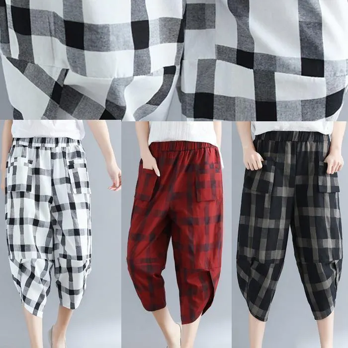 Classy cotton quilting white Plaid Art harem pants