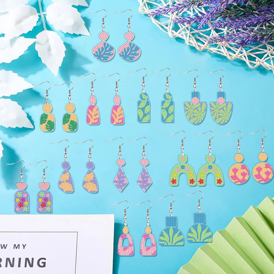 12 Pairs Plant Diamond Painting Earrings DIY Diamond Art Earrings for Adults