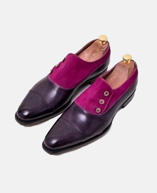 Patchwork Pointed Toe Button Wedge PU Leather Shoes