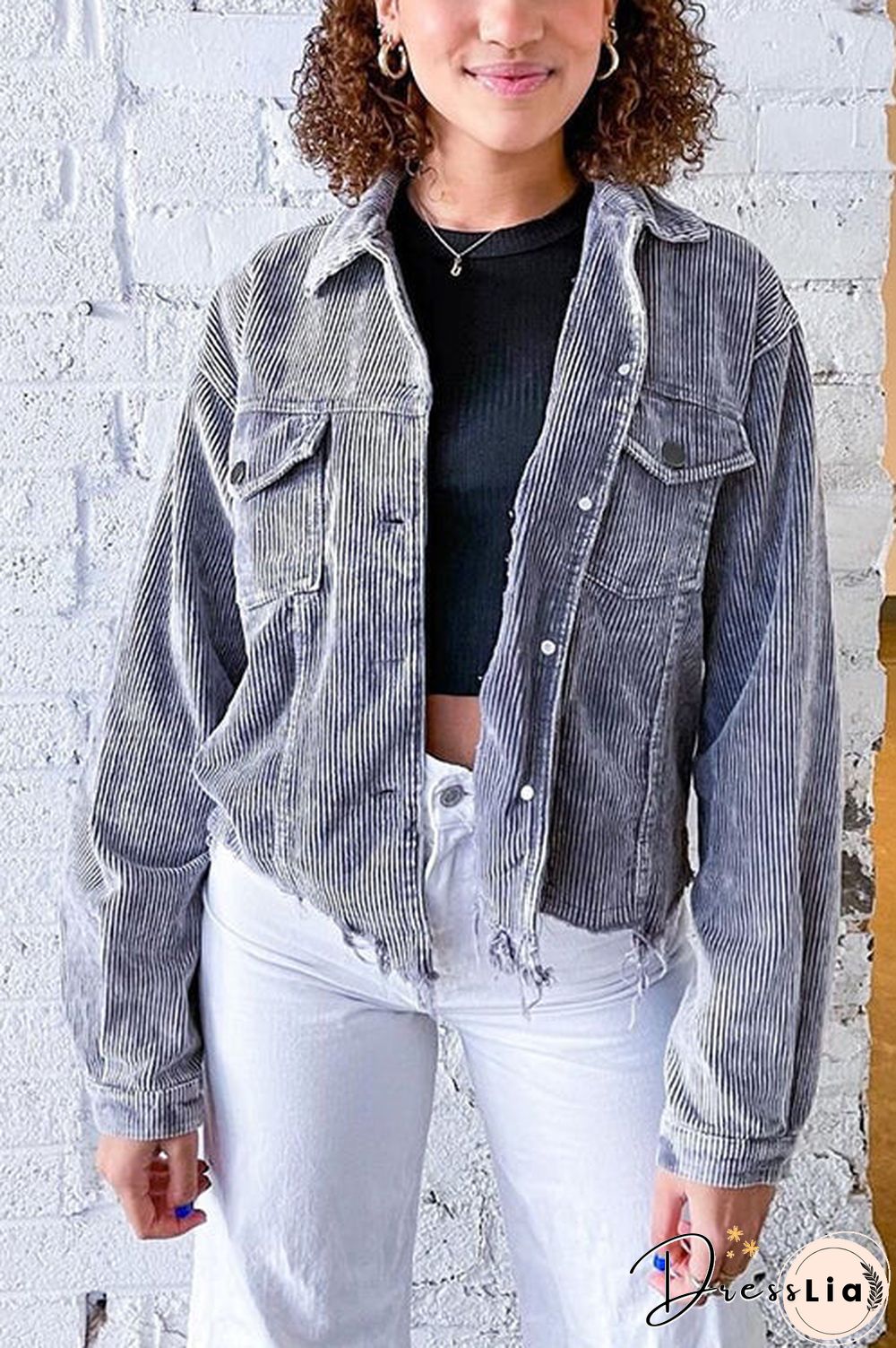 Frayed Hem Cropped Corduroy Jacket