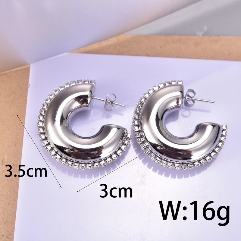 1 Pair Elegant Minimalist Streetwear Solid Color Plating 304 Stainless Steel Zircon 18K Gold Plated Stainless Steel Earrings