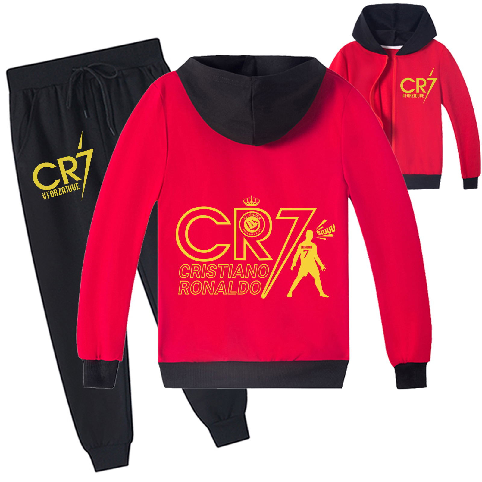 Mayoulove Cristiano Ronaldo Zip-Up Set for Kids - Stylish  Comfortable Tracksuit for Boys  Girls, Perfect for Sports Fans-Mayoulove