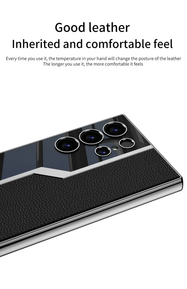 Samsung S24Ultra Mobile Phone Case Electroplated Plain Leather Anti-fall Leather Case